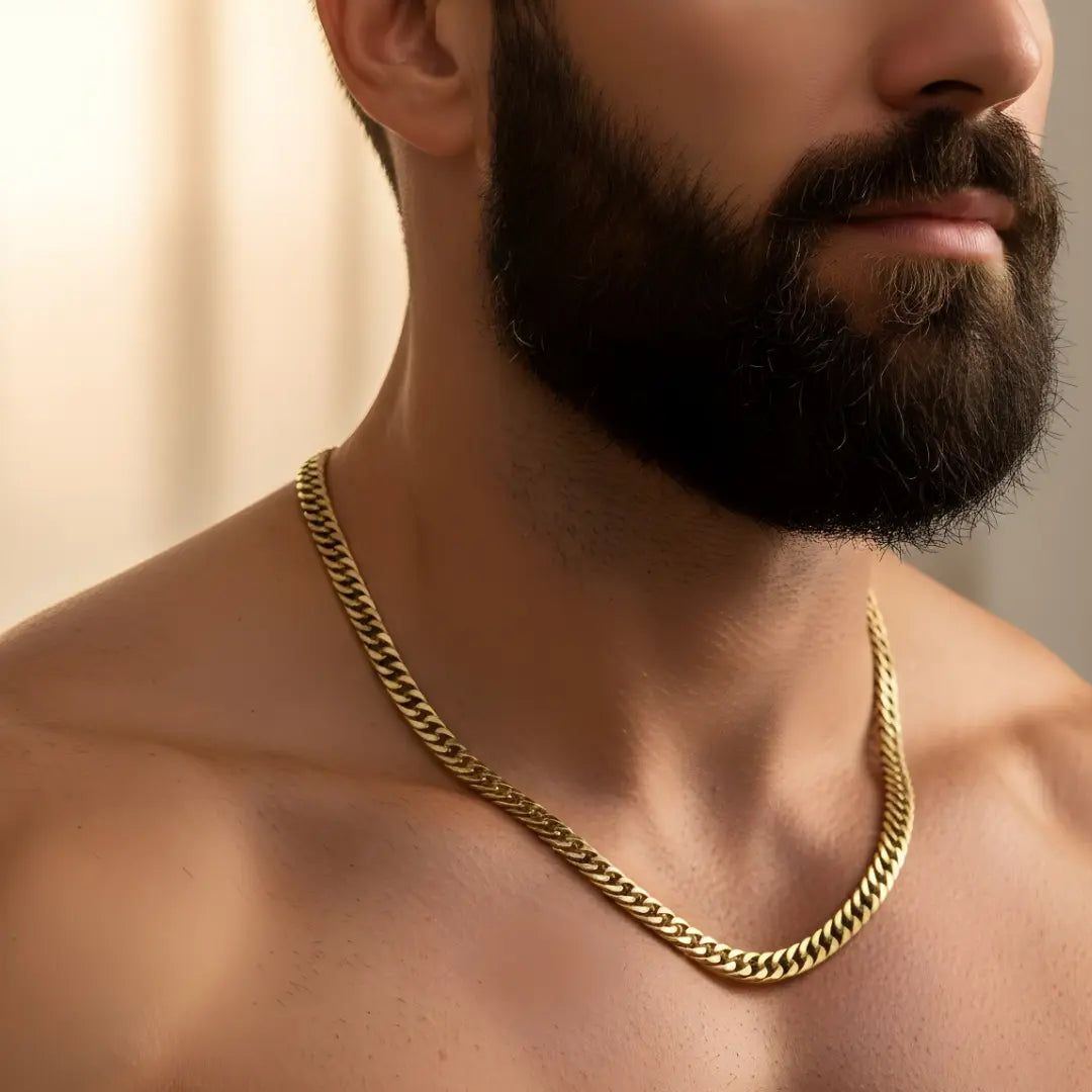 18K Gold Filled Classic Cuban Link Chain Necklace – Flat-Bevel Gold Collar Necklace for Men & Women